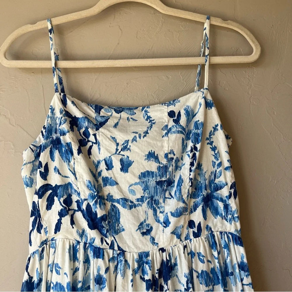 H&M linen blend midi dress sundress floral square neck spaghetti strap classic - Picture 7 of 15